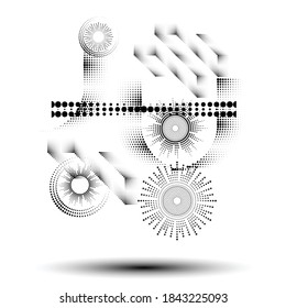 Abstract Hipster halftone dots Background . Vector Design with striped shapes . geometric elements for business cards, brochures. Geometrical chaotic creative composition
