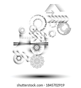 Abstrakter Hipster-Halftonpunkt-Hintergrund . Vectordesign mit gestreiften Formen. geometrische Elemente für Visitenkarten, Broschüren. Geometrische chaotische Kreativzusammensetzung