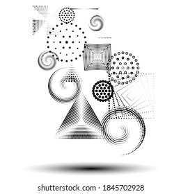 Abstract Hipster halftone dots Background . Vector Design with striped shapes . geometric elements for business cards, brochures. Geometrical chaotic creative composition