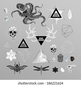 Abstract hipster  illustration with polygonal design element, symbol, sign for tattoo