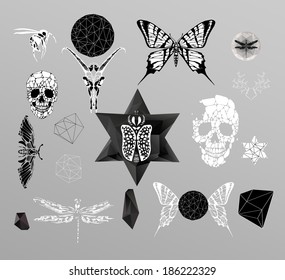 Abstract hipster  illustration with polygonal design element, symbol, sign for tattoo