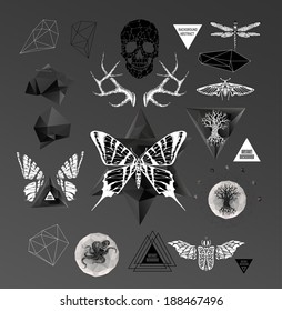 Abstract hipster  illustration with polygonal design element, symbol, sign for tattoo