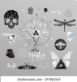 Abstract hipster  illustration with polygonal design element, symbol, sign for tattoo