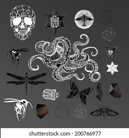 Abstract hipster  illustration with polygonal design element, symbol, sign for tattoo