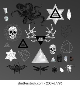 Abstract hipster  illustration with polygonal design element, symbol, sign for tattoo