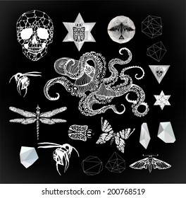 Abstract hipster  illustration with polygonal design element, symbol, sign for tattoo