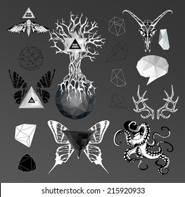 Abstract hipster  illustration with polygonal design element, symbol, sign for tattoo