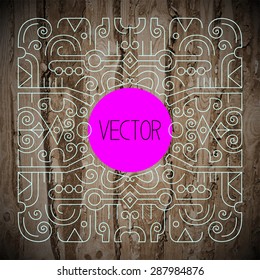 abstract hipster line art frame, outline design element in trendy mono line style on old wood background, vector illustration