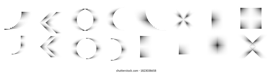 Abstract Hipster Linear Halftone Dots Shapes . Vector Design Elements .