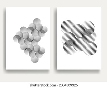 Resumen de líneas Hipster Fondo con círculos geométricos . Diseño de línea de vector . Plantilla de póster . Arte mínimo.