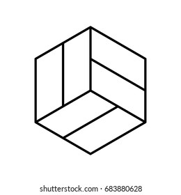 Abstract hipster logo in modern linear style. High quality geometric stamp, sticker, mark and sign. Vector illustration on a white background.