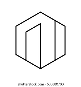 Abstract hipster logo in modern linear style. High quality geometric stamp, sticker, mark and sign. Vector illustration on a white background.