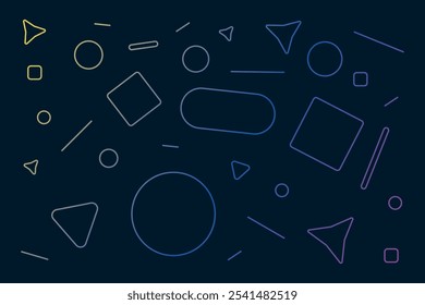 Abstract hipster Memphis background with pattern of horizontal geometric simple line shapes. Modern or retro Memphis pattern background of minimal geometric shapes and isometric elements