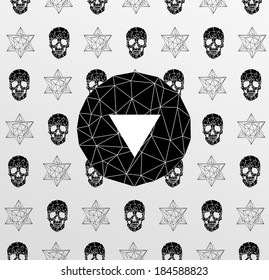 Abstract hipster poster, drawn by hand illustration with polygon,  crystal design element, symbol, sign for tattoo