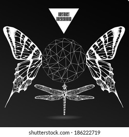 Abstract hipster poster with illustration drawn by hand and polygonal design element, symbol, sign for tattoo