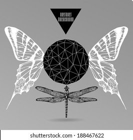 Abstract hipster poster with illustration drawn by hand and polygonal design element, symbol, sign for tattoo