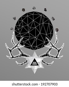 Abstract hipster poster with illustration drawn by hand and polygonal design element, symbol, sign for tattoo