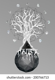 Abstract hipster poster with illustration drawn by hand and polygonal design element, symbol, sign for tattoo
