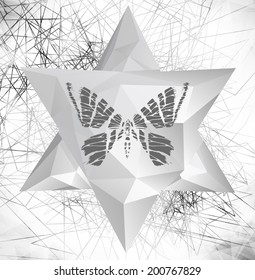 Abstract hipster poster, illustration drawn by hand, with polygon ,  crystal design element, symbol, sign for tattoo