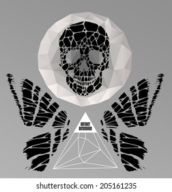 Abstract hipster poster with illustration drawn by hand and polygonal design element, symbol, sign for tattoo