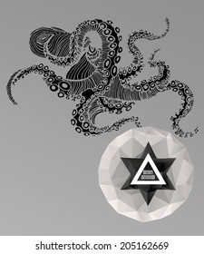 Abstract hipster poster with illustration drawn by hand and polygonal design element, symbol, sign for tattoo