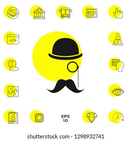 Abstract hipster silhouette with bowler hat, monocle, mustache.  Element for your design.