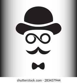 Abstract Hipster Silhouette With Bowler Hat, Monocle, Mustache.