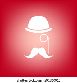 Abstract hipster silhouette with bowler hat, monocle, mustache