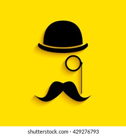 Abstract Hipster Silhouette With Bowler Hat, Monocle, Mustache