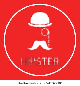 Abstract hipster silhouette with bowler hat, monocle, mustache - halftone logo