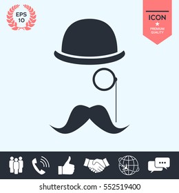 Abstract Hipster Silhouette With Bowler Hat, Monocle, Mustache