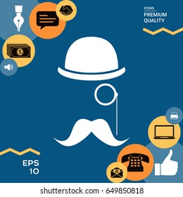 Abstract hipster silhouette with bowler hat, monocle, mustache