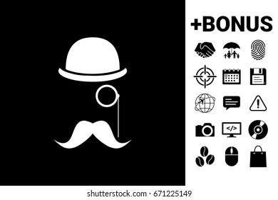 Abstract hipster silhouette with bowler hat, monocle, mustache