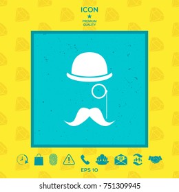 Abstract hipster silhouette with bowler hat, monocle, mustach