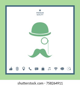 Abstract hipster silhouette with bowler hat, monocle, mustach
