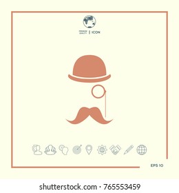 Abstract hipster silhouette with bowler hat, monocle, mustach