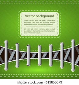 Abstract hipster sneakers template with gray tied laces on green slanting stripes background vector illustration