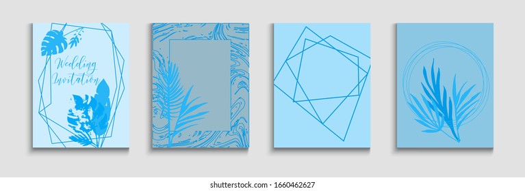Juego de banners de vectores de hipster abstracto. Fondo Retro Dibujado A Mano. Noble Banana Deja El Diseño De Invitación. Tintes, Tejidos Tropicales. Invitación al estilo japonés. Textura de marco geométrico.