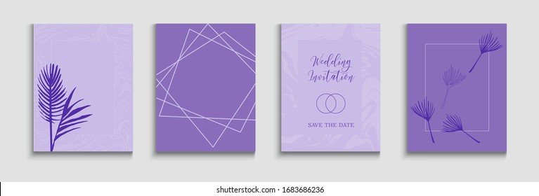 Abstract Hipster Vector Banners Set. Hand Drawn Vintage Background. Tie-Dye, Tropical Leaves Covers. Geometric Frame Pattern. Soft Olive Leaves Invitation Template. Japanese Style Invitation.