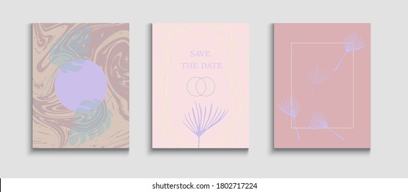 Resumen de Hipster Vector Flyers Set. Colas, Cartas de hojas tropicales. Plantilla De Revista De Olive Cool. Invitación al estilo oriental. Fondo de Vintage dibujado a mano. Textura de borde geométrico.