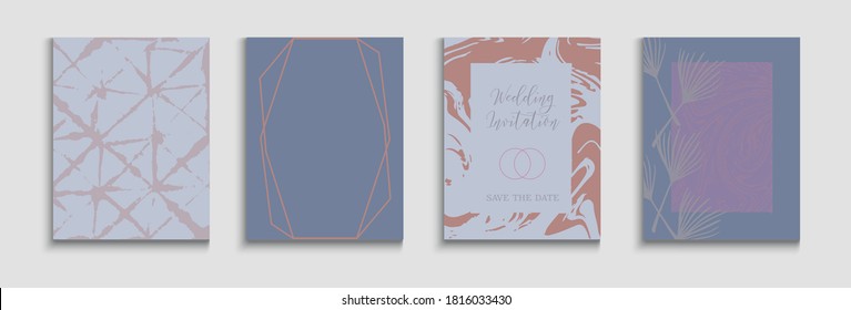 Abstract Hipster Vector Flyers Set. Oriental Style Invitation. Geometric Border Pattern. Hand Drawn Asian Background. Soft Olive Leaves Magazine Design. Tie-Dye, Tropical Leaves Covers.