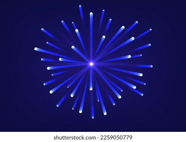 Abstract hi-tech backdrop There are bright blue lights that spread out from the center and streaks in a circle below on a blue gradient background.