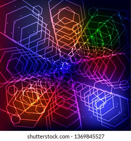 Abstract hi-tech background in neon geometric shapes