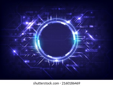 Abstract hi-tech background. Virtual reality high technology. Circuit board. Futuristic Sci-Fi interface. Digital high computer infographic of engineer. Data science. Glowing HUD circle