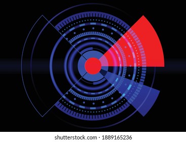 Abstract Hi-tech blue circle circuit technological design with  overlay light-blue and red radars light effect modern futuristic background