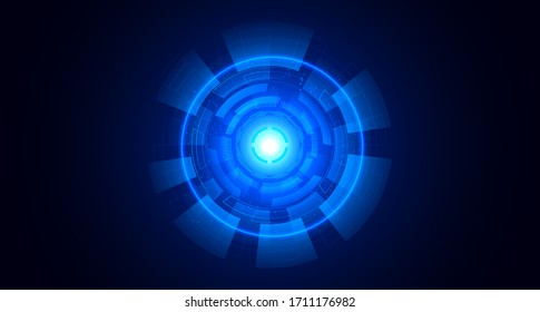 Abstrakter High-Tech-Kommunikationshintergrund mit HUD-Elementen umkreisen digitale futuristische blaue Farbverlauf-Innovation von Technologiekonzepten. Vektorgrafik.