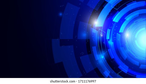 Abstract Hi-tech Communication Background With HUD Elements Circle Digital Futuristic Blue Color Gradient Innovation Of Technology Concepts. Vector Illustration.