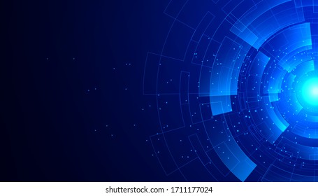 Abstract Hi-tech Communication Background With HUD Elements Circle Digital Futuristic Blue Color Gradient Innovation Of Technology Concepts. Vector Illustration.