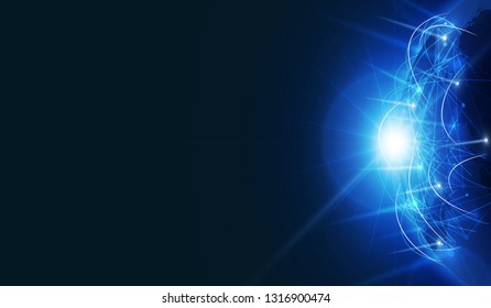 Abstract Hitech communication concept innovation send for planet earth with sunrise and technology network. vector illustration