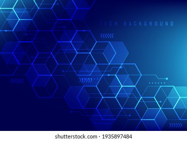 Resumen de las formas de patrones de hexágono geométrico de tecnología digital de alta tecnología sobre fondo azul. Puedes usar para medicina o diseño científico. Ilustración del vector